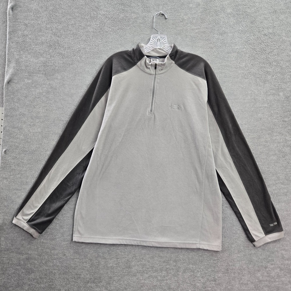 The North Face Men Sweatshirt Large Gray Colorblock 1/4 Zip Logo Mock Neck